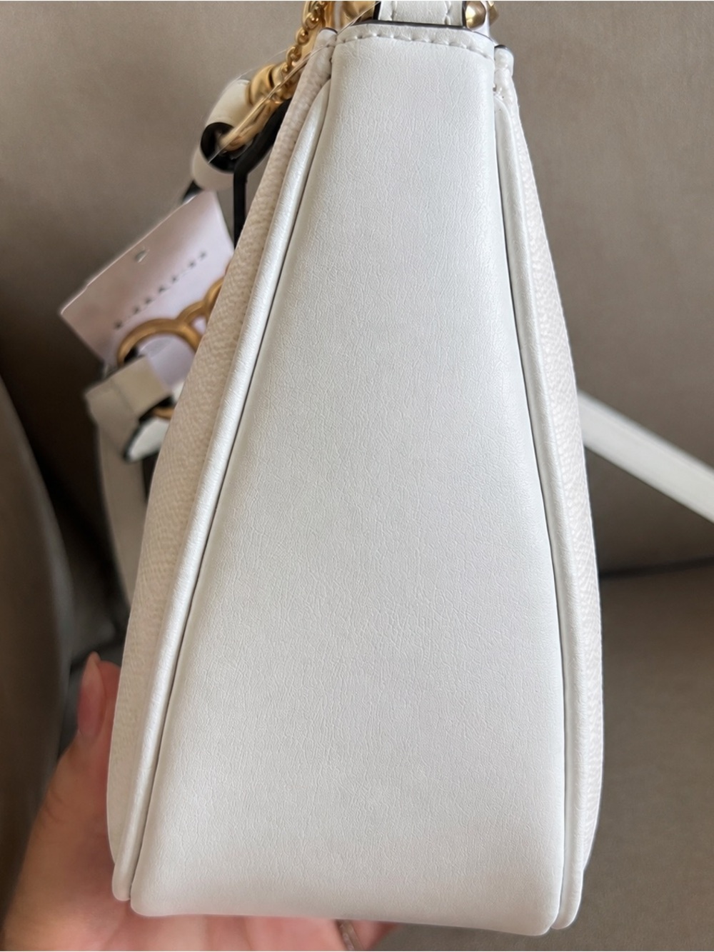 Coach White Signature Mini Shoulder Bag with Gold Chain - Picture 3 of 4